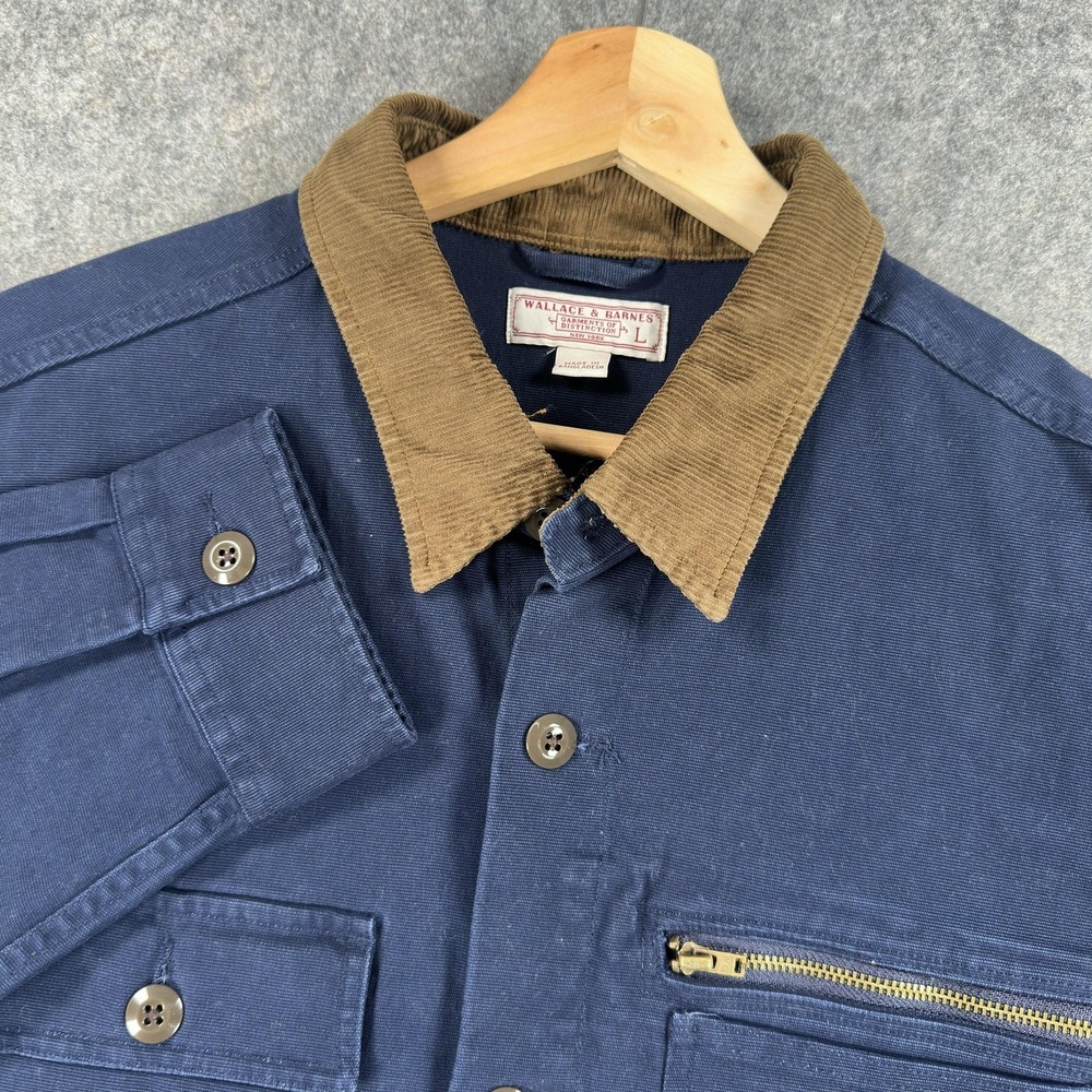 Wallace‎ & Barnes Duck Canvas Work Shirt Mens Large Navy Corduroy Collar Jacket